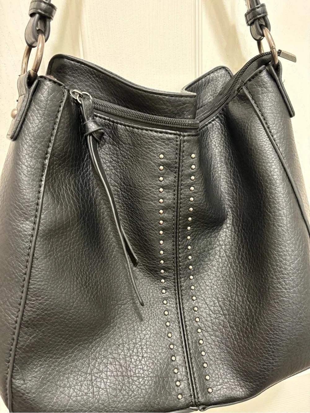 MONTANA WEST Black Pebbled Leather Hobo with Stud Detailing